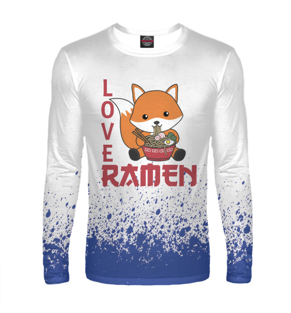 Мужской лонгслив с изображением Love Ramen Cute Fox цвета Белый