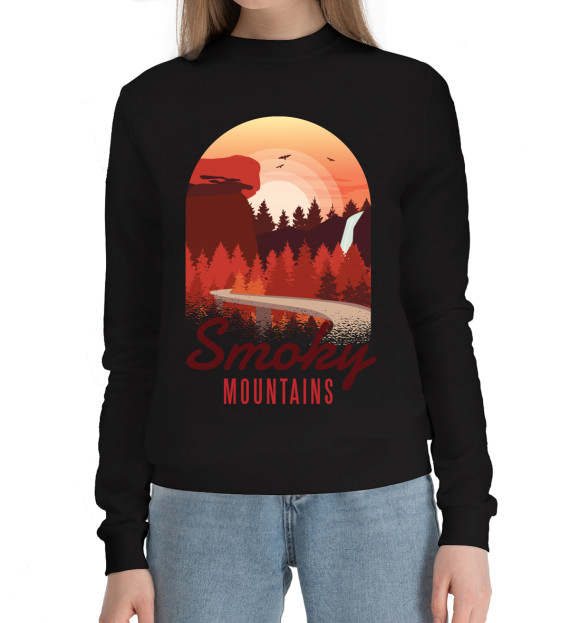 Женский хлопковый свитшот с изображением Smoky Mountains цвета Черный