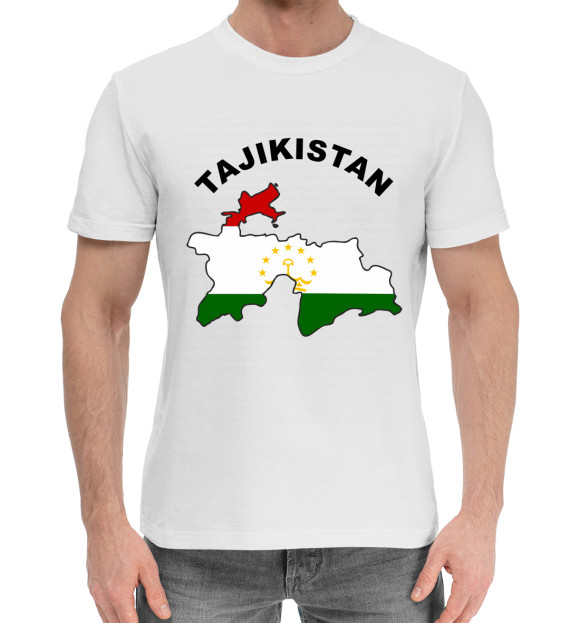 Мужская хлопковая футболка с изображением Таджикистан цвета Белый