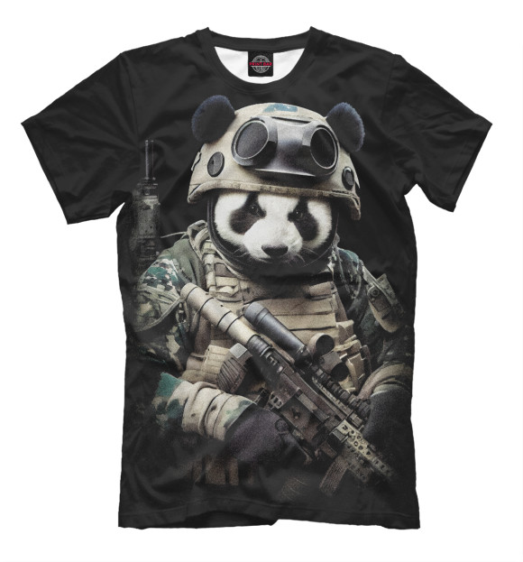 Мужская футболка с изображением Медведь панда солдат спецназа цвета Белый