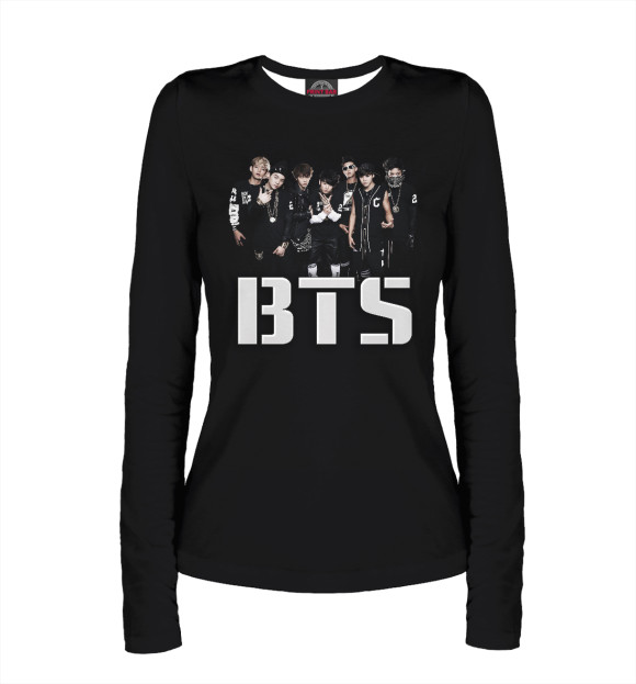 Женский лонгслив с изображением BTS цвета Белый