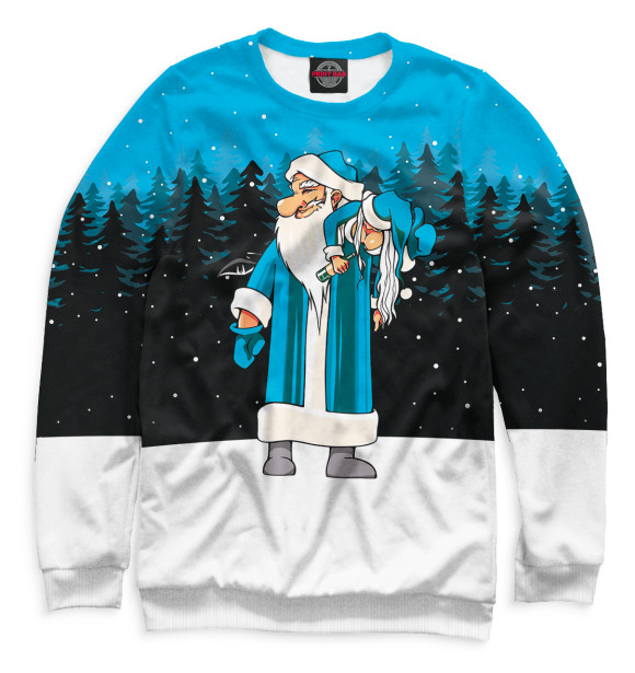 Мужской свитшот с изображением Дед Мороз со Снегуркой цвета Белый