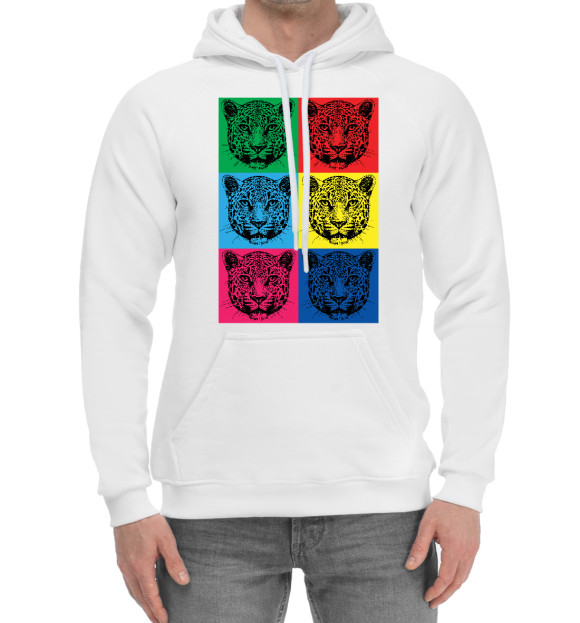 Мужской хлопковый худи с притом Леопарды цвета Белый Мужской хлопковый худи с изображением Леопарды цвета Белый