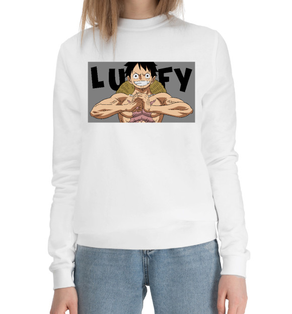 Женский хлопковый свитшот с изображением Луффи цвета Белый