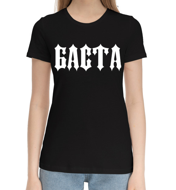 Женская хлопковая футболка с изображением БАСТА цвета Черный