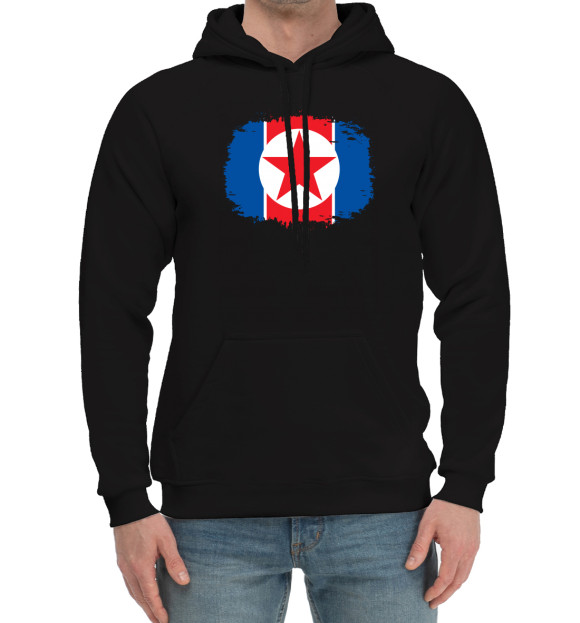 Мужской хлопковый худи с изображением Флаг Северной Кореи цвета Черный