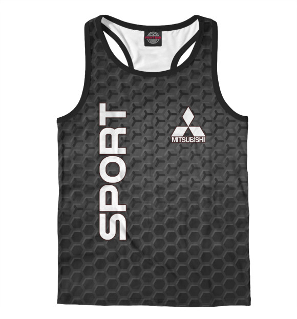 Мужская майка-борцовка с изображением Mitsubishi соты на темном фоне цвета Белый