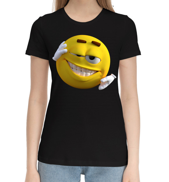 Женская хлопковая футболка с изображением Смайл цвета Черный