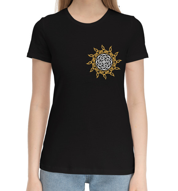 Женская хлопковая футболка с изображением Оберег на здоровье цвета Черный