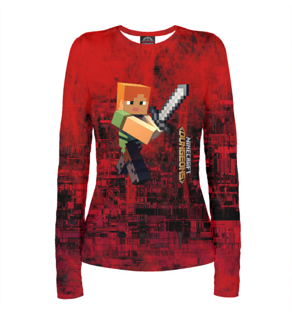 Женский лонгслив с притом Minecraft Dungeon цвета Белый Женский лонгслив с изображением Minecraft Dungeon цвета Белый