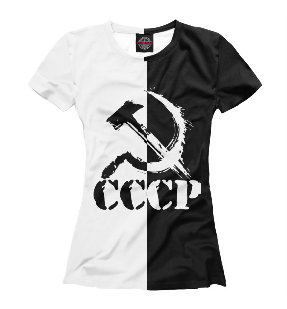 Футболка для девочек с изображением СССР - СЕРП И МОЛОТ - Черно-белое цвета Белый