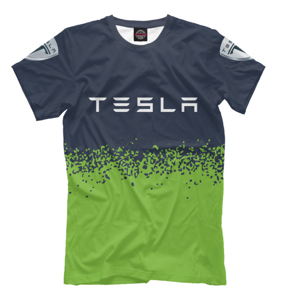 Мужская футболка с изображением Tesla | Спрей (На рукавах) цвета Белый