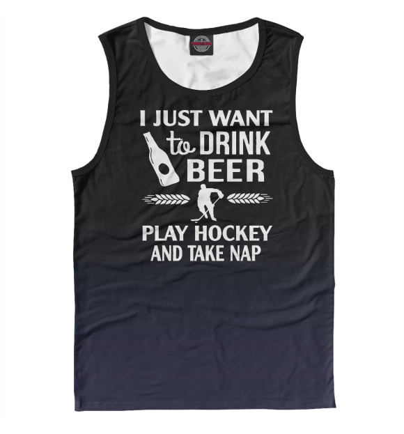 Мужская майка с изображением Drink Beer Play Hockey цвета Белый