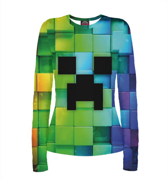 Женский лонгслив с притом МАЙНКРАФТ MINECRAFT цвета Белый Женский лонгслив с изображением МАЙНКРАФТ MINECRAFT цвета Белый