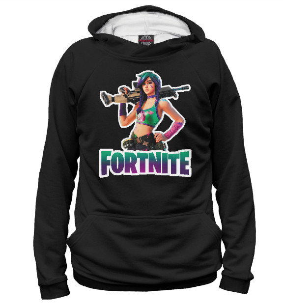 Мужское худи с изображением Fortnite - Girl with Gun цвета Белый