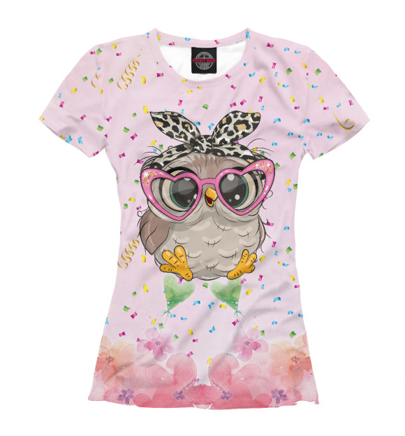 Женская футболка с изображением Милая совушка в очках цвета Белый