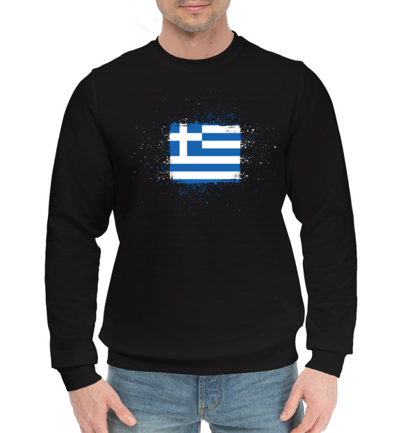 Мужской хлопковый свитшот с изображением Греческий флаг цвета Черный