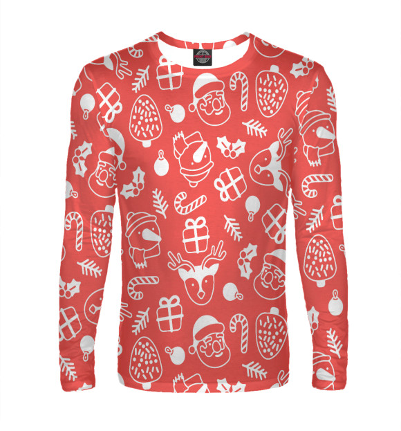 Мужской лонгслив с изображением Новогодний узор цвета Белый