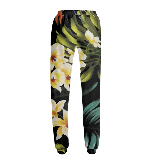 Женские спортивные штаны с изображением Яркие цветы в летнюю ночь цвета Белый