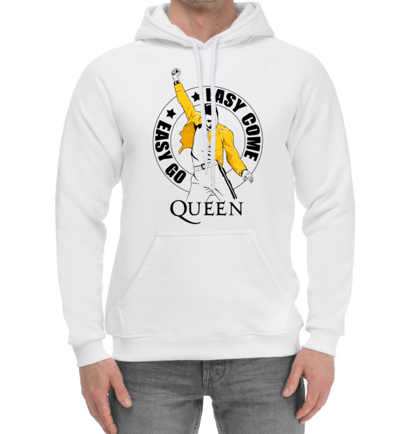 Мужской хлопковый худи с изображением Queen цвета Белый