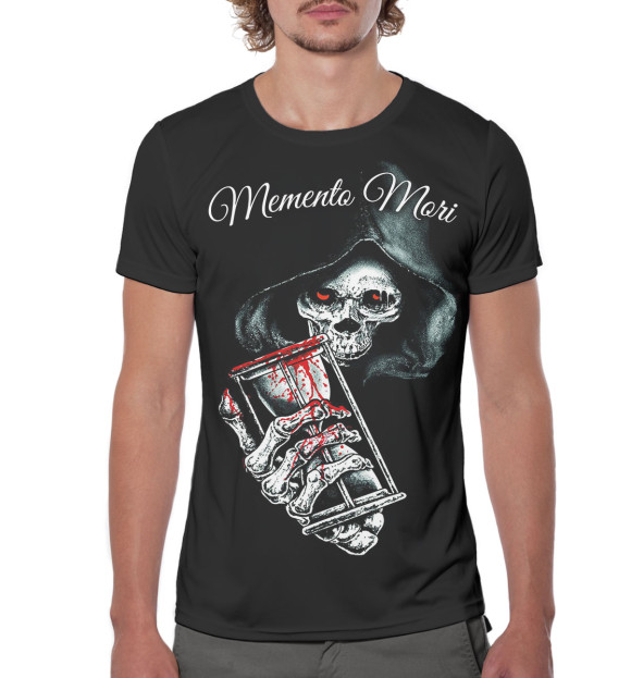 Мужская футболка с изображением Memento mori скелет цвета Белый