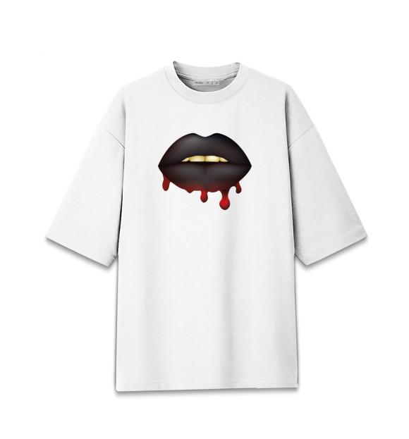 Женская футболка оверсайз с притом Черные губы цвета Белый Женская футболка оверсайз с изображением Черные губы цвета Белый
