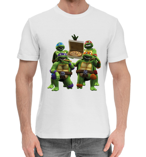Мужская хлопковая футболка с изображением Черепашки-ниндзя цвета Белый
