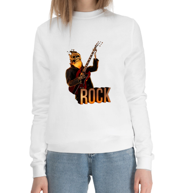 Женский хлопковый свитшот с изображением Рок цвета Белый