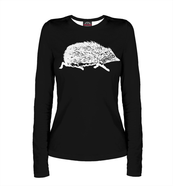 Женский лонгслив с притом Ёжик цвета Белый Женский лонгслив с изображением Ёжик цвета Белый