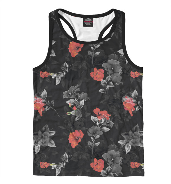 Мужская майка-борцовка с изображением Красные цветы цвета Белый
