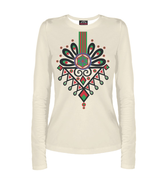 Женский лонгслив с изображением Польский узор Парзеница цвета Белый