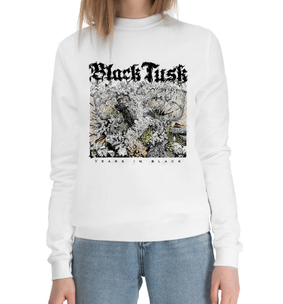 Женский хлопковый свитшот с изображением Blacktusk цвета Белый