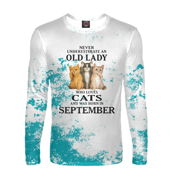 Мужской лонгслив с изображением Lady loves cats цвета Белый