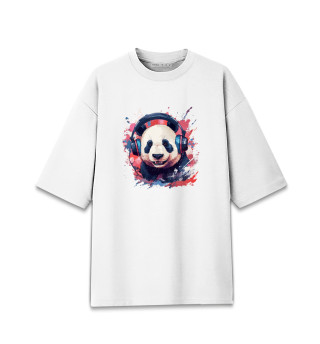 Женская футболка оверсайз Панда в наушниках
