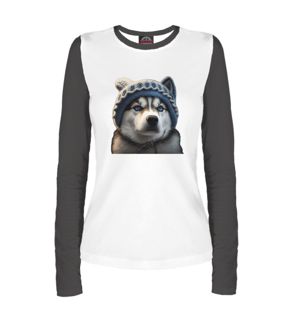 Женский лонгслив с изображением Дом там, где твоя собака. ХАСКИ цвета Белый