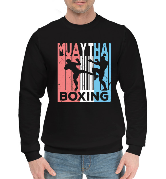 Мужской хлопковый свитшот с изображением MUAY THAI BOXING цвета Черный