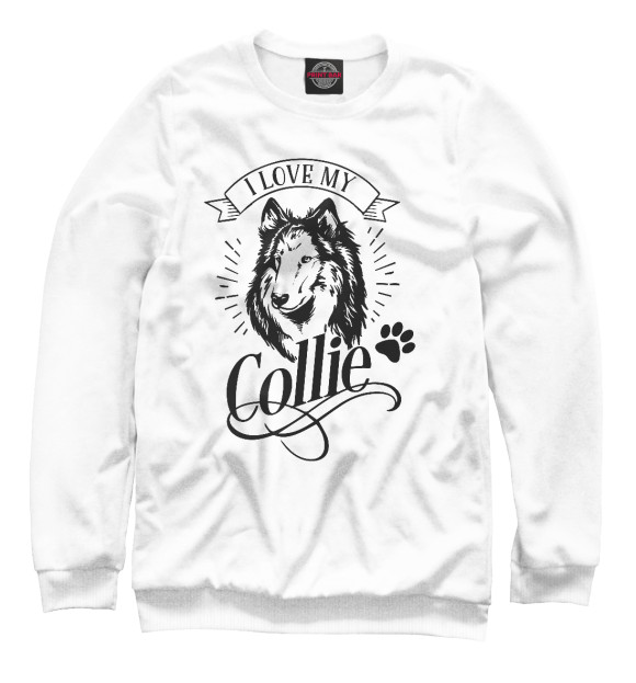 Свитшот для девочек с изображением I love my collie цвета Белый
