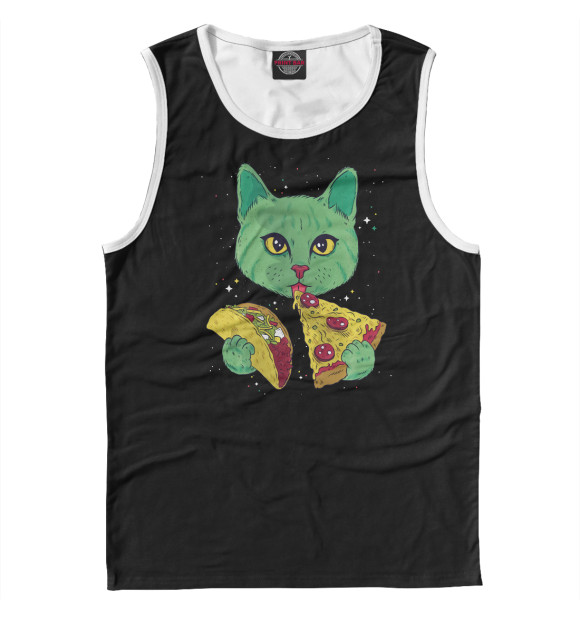 Майка для мальчика с изображением Cat Eating Pizza and Taco цвета Белый