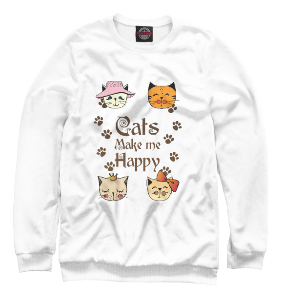Свитшот для девочек с изображением Cats Make me Happy цвета Белый