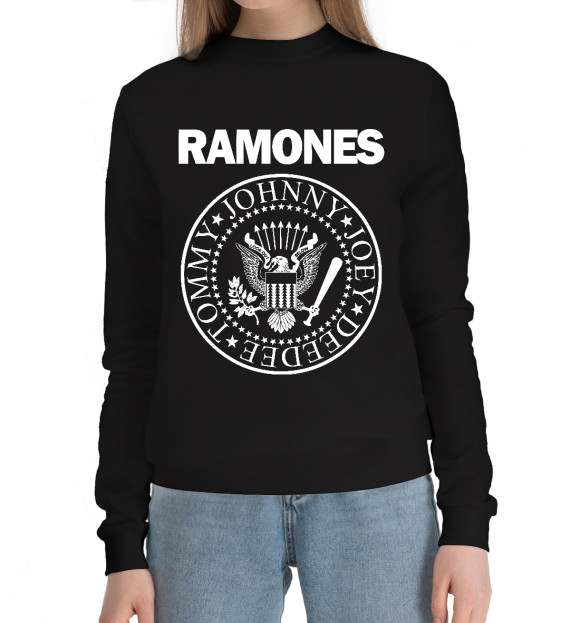 Женский хлопковый свитшот с изображением Ramones эмблема цвета Черный