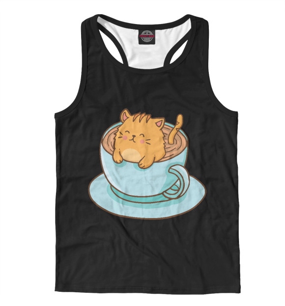 Мужская майка-борцовка с изображением Cup of cat цвета Белый