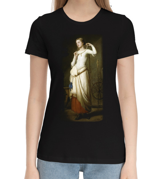Женская хлопковая футболка с изображением Маргарита перед зеркалом цвета Черный