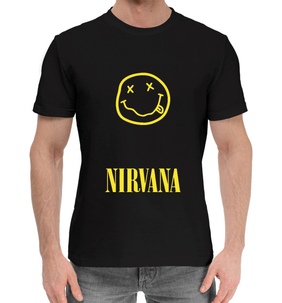 Мужская хлопковая футболка с изображением Nirvana цвета Черный