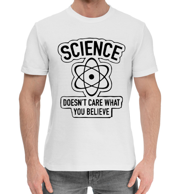 Мужская хлопковая футболка с изображением Mathematics and physics Science doesnt care цвета Белый