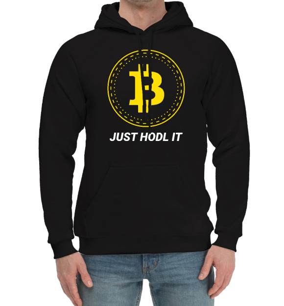 Мужской хлопковый худи с изображением Just Hodl It - Bitcoin цвета Черный