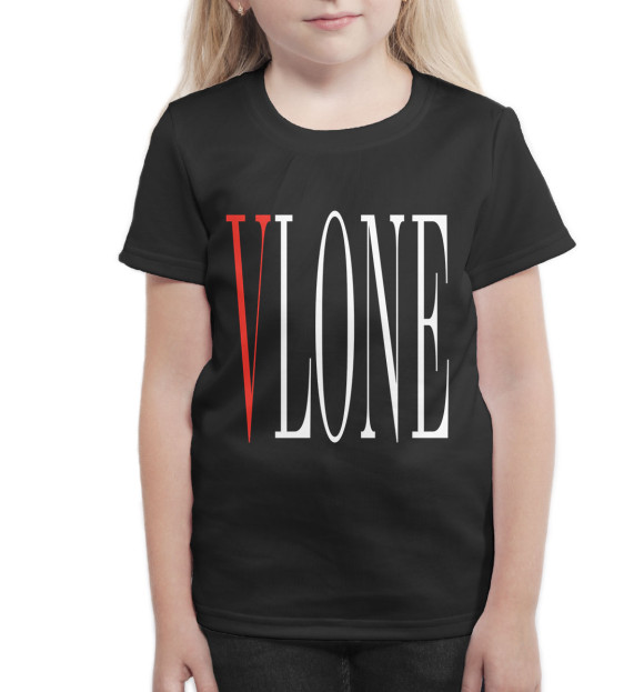 Футболка для девочек с изображением VLONE Black цвета Белый
