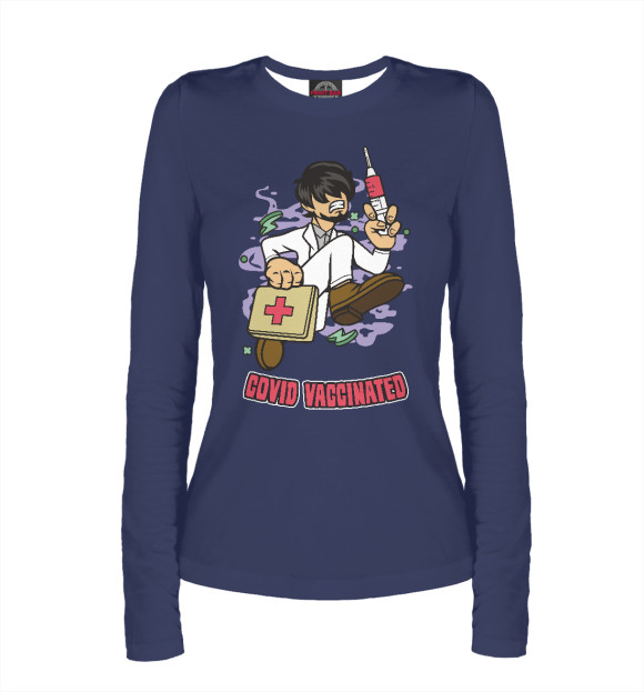 Женский лонгслив с изображением Covid Vaccinated цвета Белый