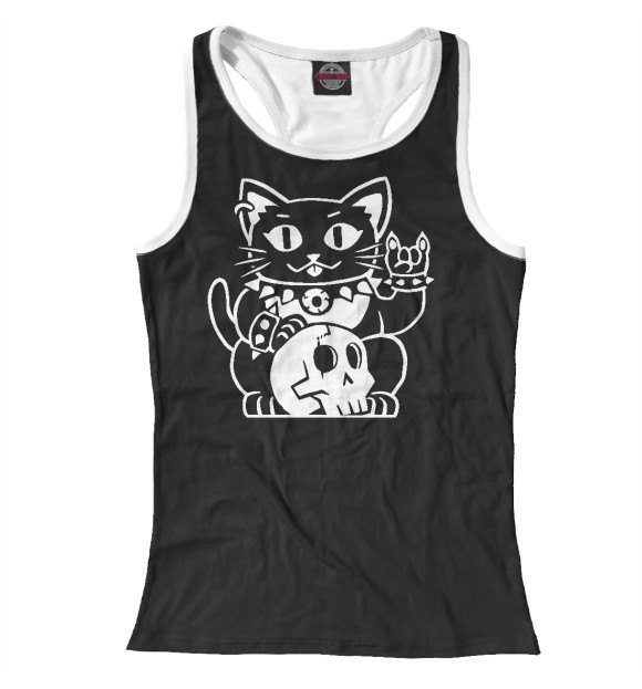 Женская майка-борцовка с изображением Кот рокер цвета Белый