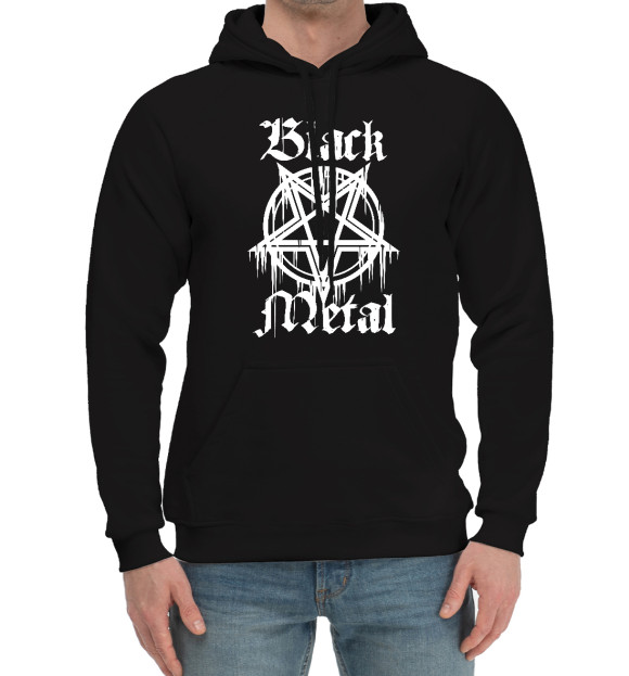 Мужской хлопковый худи с изображением Black metal цвета Черный