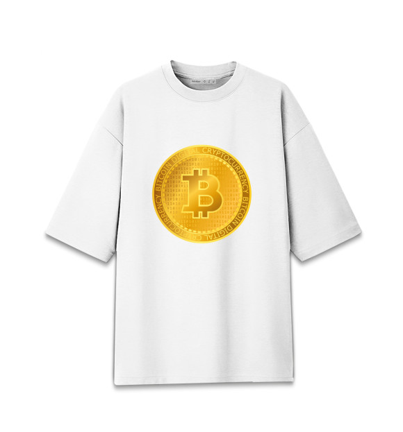 Женская футболка оверсайз с изображением Золотой Биткоин цвета Белый